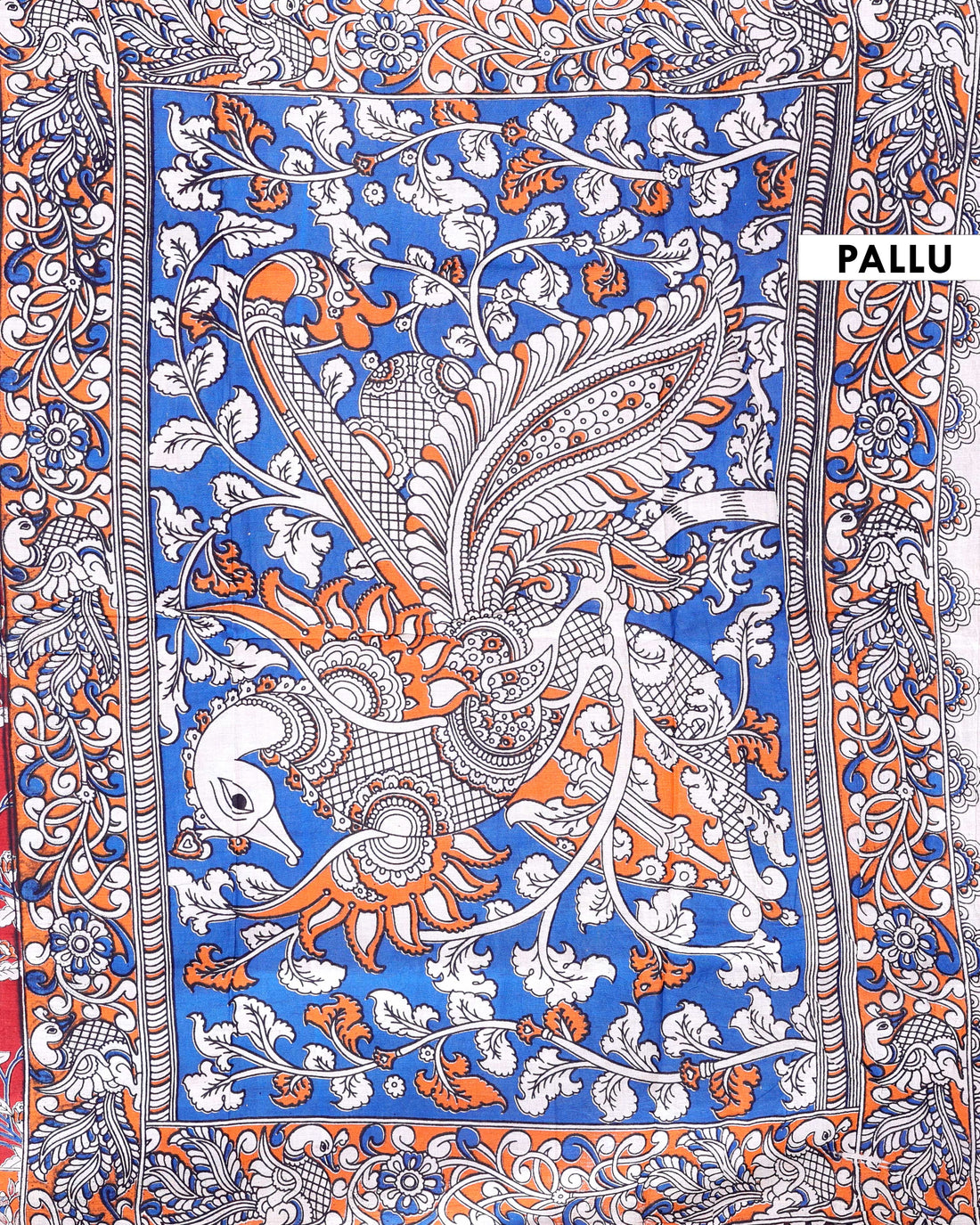 Traditional  Kalamkari Cotton Saree with Traditional Hand-Painted Motifs - Red