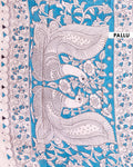 Traditional Kalamkari Cotton Saree with Traditional Mythological Narrative Artwork - Blue