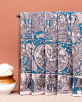 Traditional Kalamkari Cotton Saree with Traditional Mythological Narrative Artwork - Blue