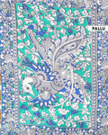 Traditional Kalamkari Cotton Saree with Traditional Paisley and Peacock Motifs - Pallu