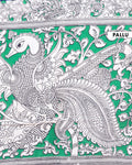 Traditional Kalamkari Cotton Saree with Traditional Peacock & Floral Motifs -Pallu