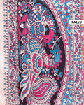 Traditional Kalamkari Cotton Saree with Traditional Peacock and Floral Motif - Pink