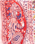 Traditional Kalamkari Cotton Saree with Traditional Peacock and Floral Motifs - Cream