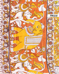 Traditional Kalamkari Cotton Saree with Tree of Life and Peacock Motifs - Orange