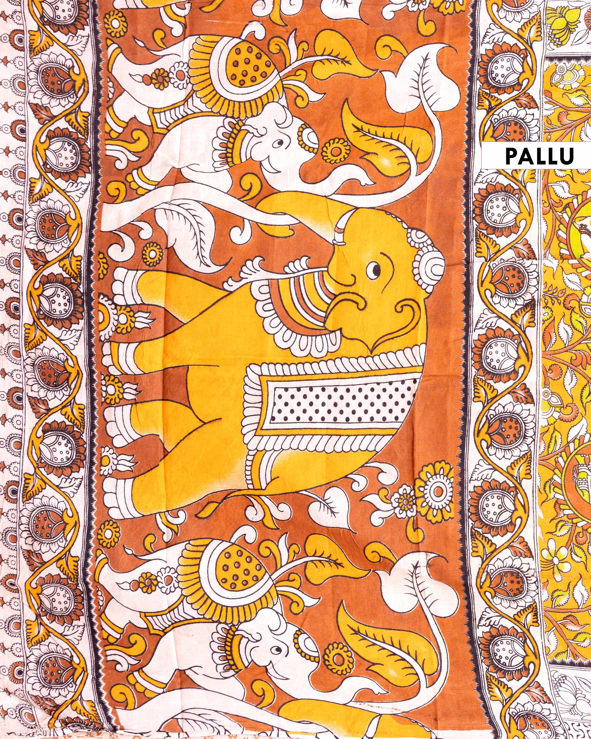 Traditional Kalamkari Cotton Saree with Tree of Life and Peacock Motifs - Orange