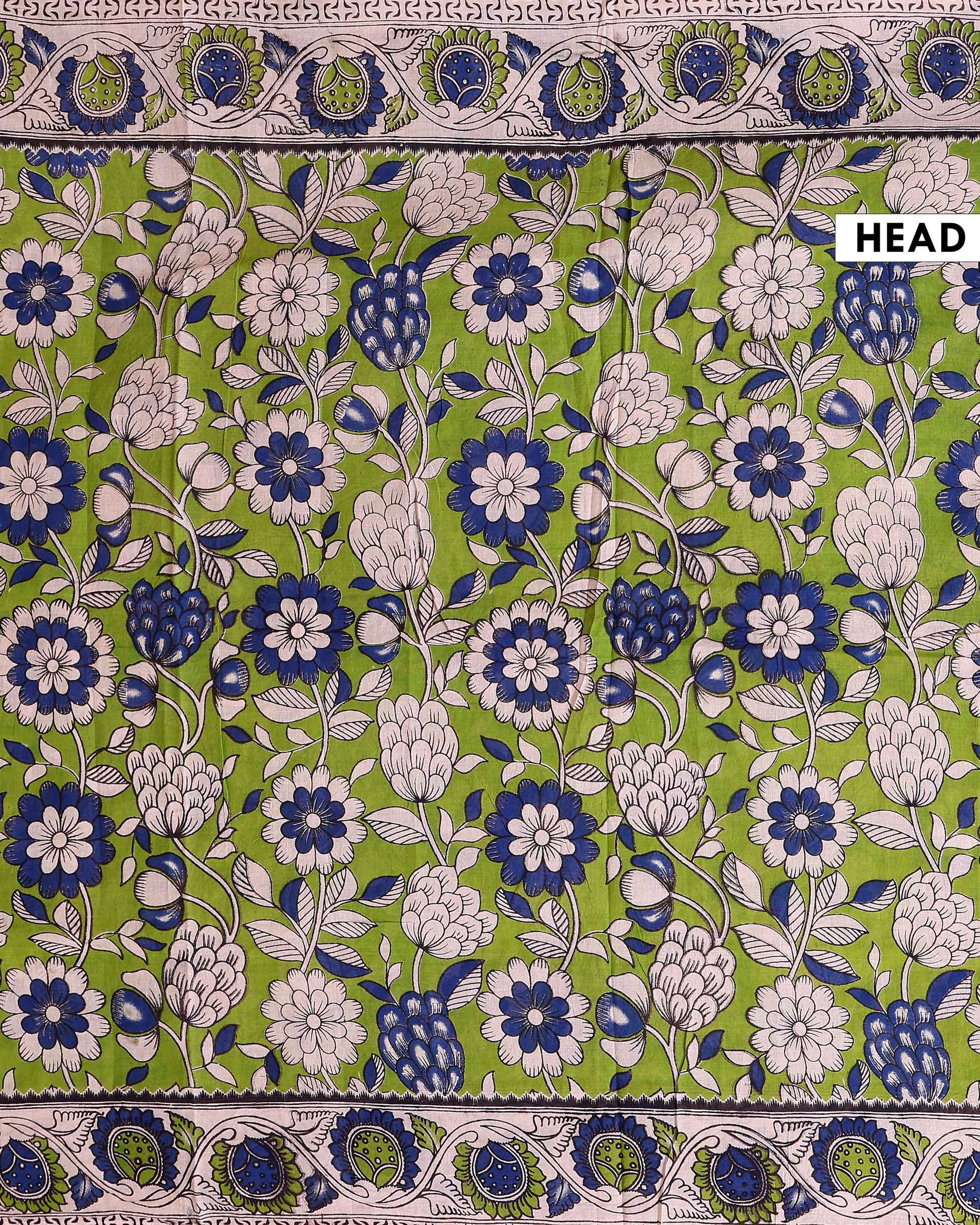 Traditional Kalamkari Cotton Saree with Vintage Inspired Flower and Leaf Design - Green