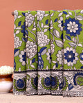 Traditional Kalamkari Cotton Saree with Vintage Inspired Flower and Leaf Design - Green