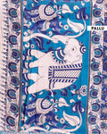 Traditional Kalamkari Cotton Saree with a Classic Floral and Leaf Border - Dark Blue