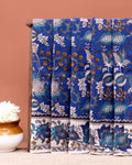 Traditional Kalamkari Cotton Saree with a Classic Floral and Leaf Border - Dark Blue