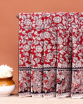 Traditional Kalamkari Floral Jaal Hand Block Print Cotton Saree - Red