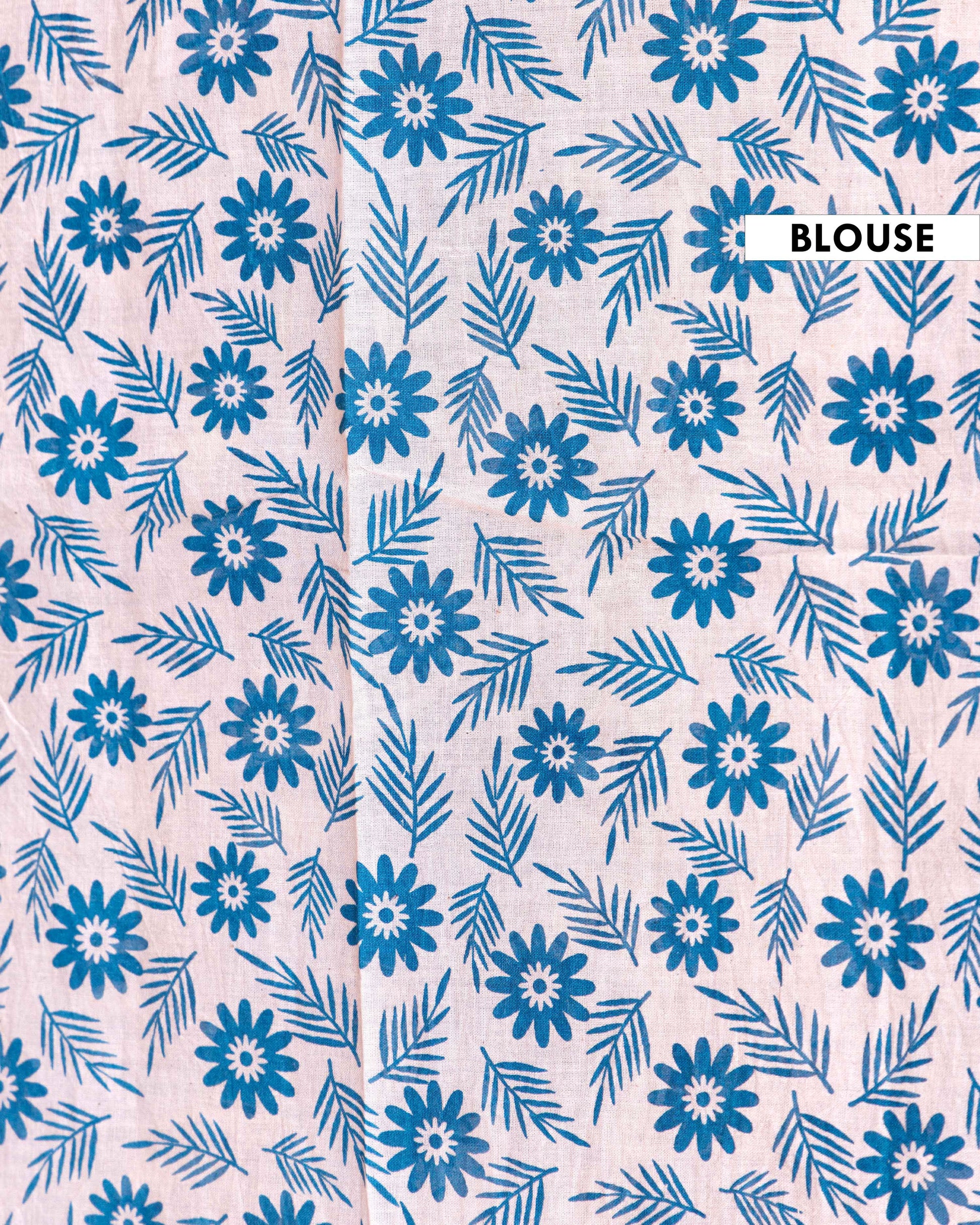 Traditional Kalamkari Hand-Block Printed Cotton Saree with Traditional Floral MotifsB - Navy Blue