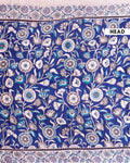 Traditional Kalamkari Hand-Block Printed Cotton Saree with Traditional Floral MotifsB - Navy Blue