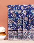Traditional Kalamkari Hand-Block Printed Cotton Saree with Traditional Floral MotifsB - Navy Blue