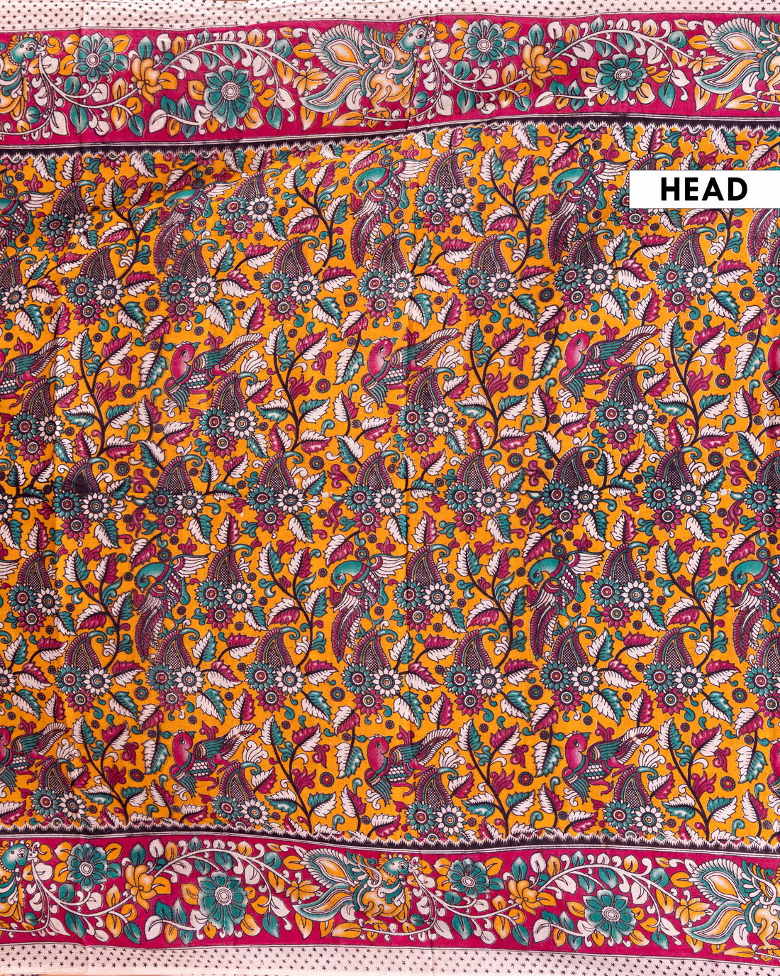 Traditional Kalamkari Hand-Painted Cotton Saree with Detailed Paisley and Floral Patterns- Orange