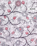 Traditional Kalamkari Hand-Painted Cotton Saree with Traditional Peacock & Floral Motifs - Blouse