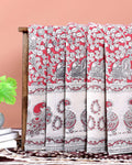 Traditional Kalamkari Hand-Painted Cotton Saree with Traditional Peacock & Floral Motifs - Red