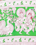 Traditional Kalamkari Hand-Printed Cotton Saree with Peacock & Floral Motifs - Pallu