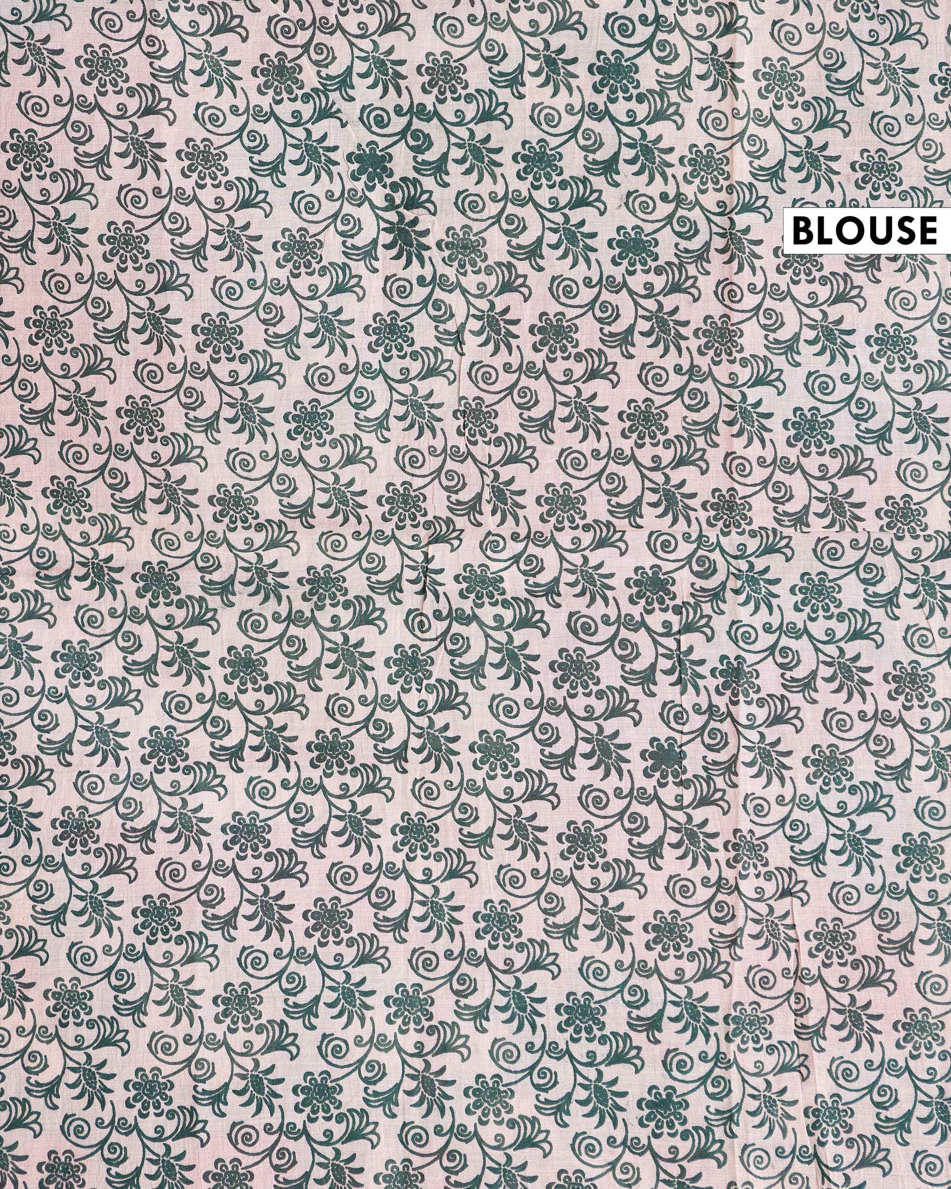 Traditional Kalamkari Hand Block Printed Cotton Saree with Detailed Border Work - Cream