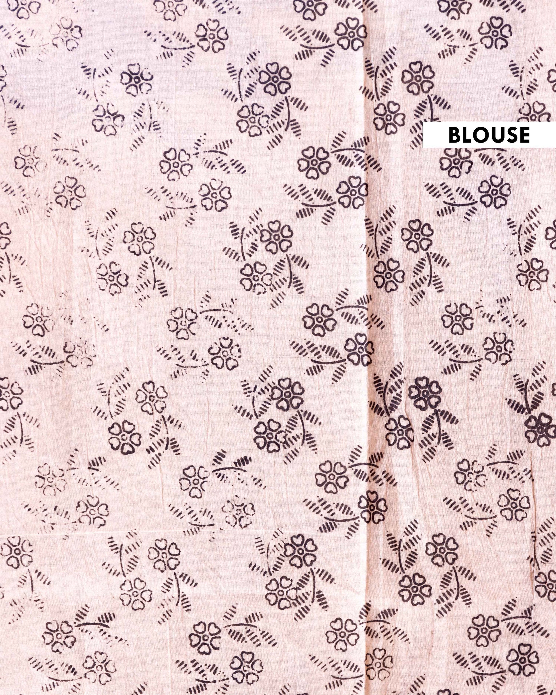 Traditional Kalamkari Hand block Printed Cotton Saree with Peacock and Floral Motifs - Blue