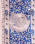 Traditional Kalamkari Hand block Printed Cotton Saree with Peacock and Floral Motifs - Blue