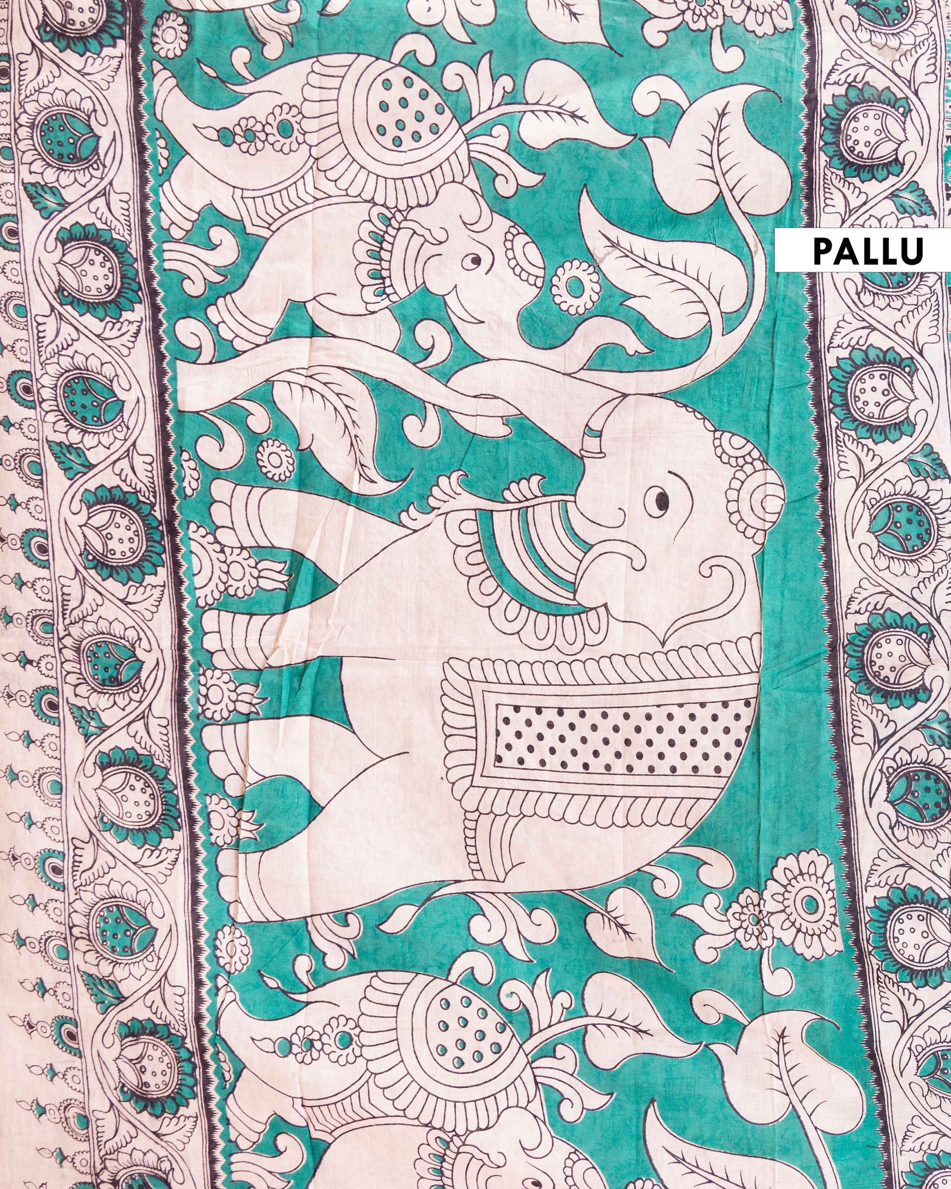 Traditional Kalamkari Handloom Cotton Saree with Detailed Floral Prints - Green