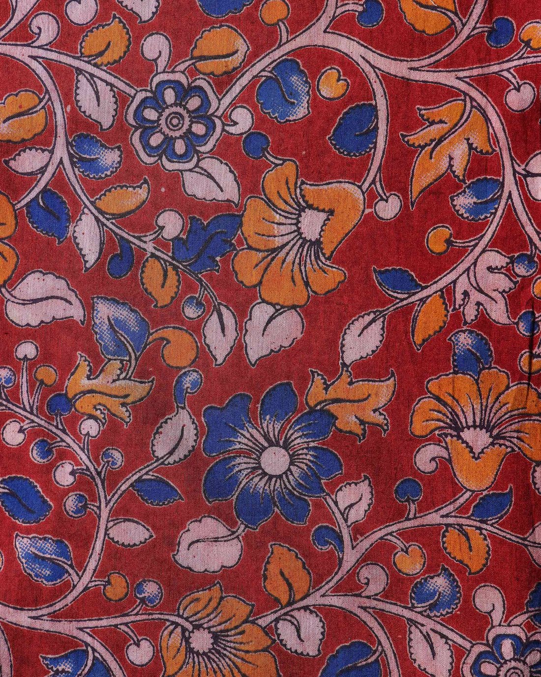 Traditional Kalamkari Print Unstitched Blouse Material - Red