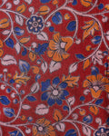 Traditional Kalamkari Print Unstitched Blouse Material - Red-Close