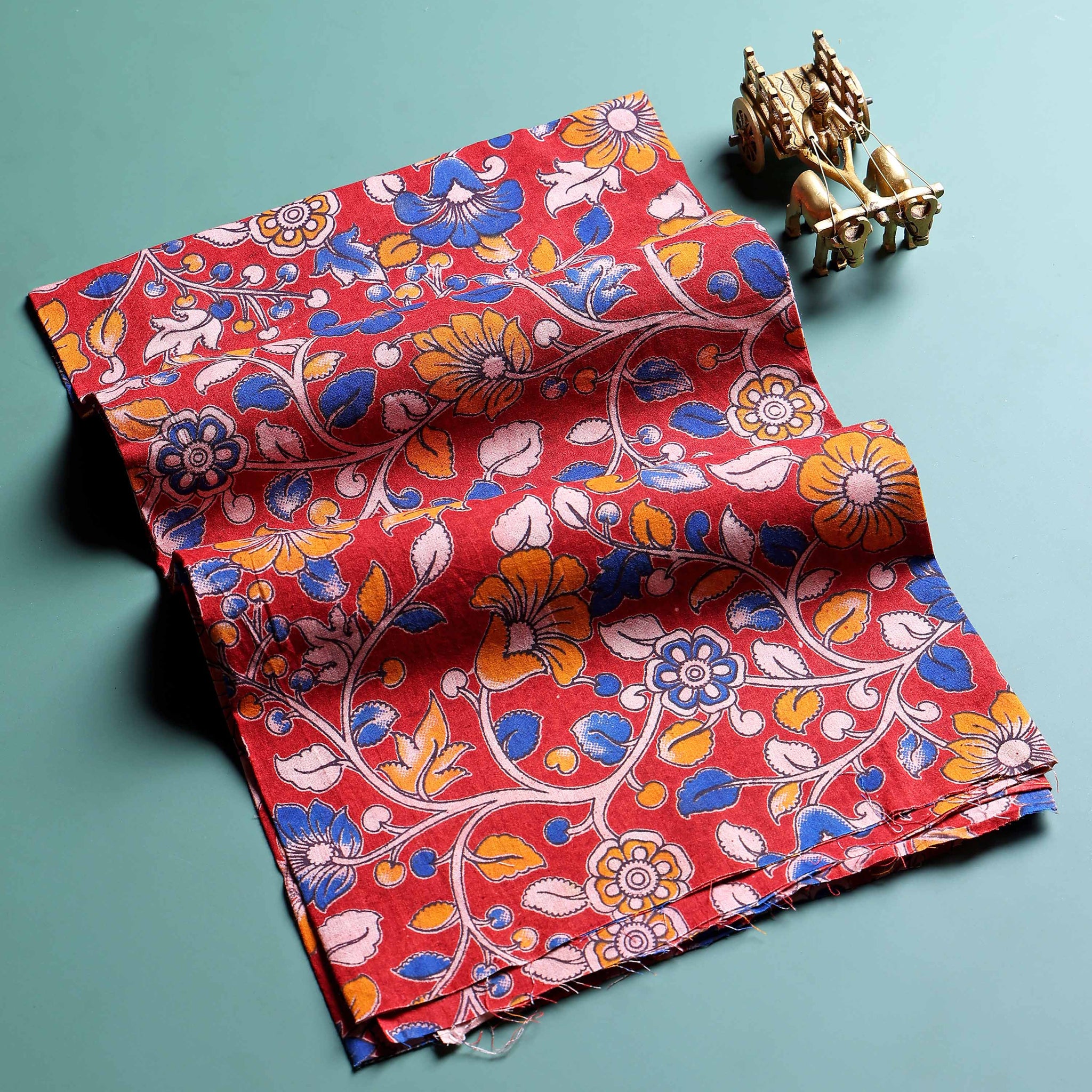 Traditional Kalamkari Print Unstitched Blouse Material - Red