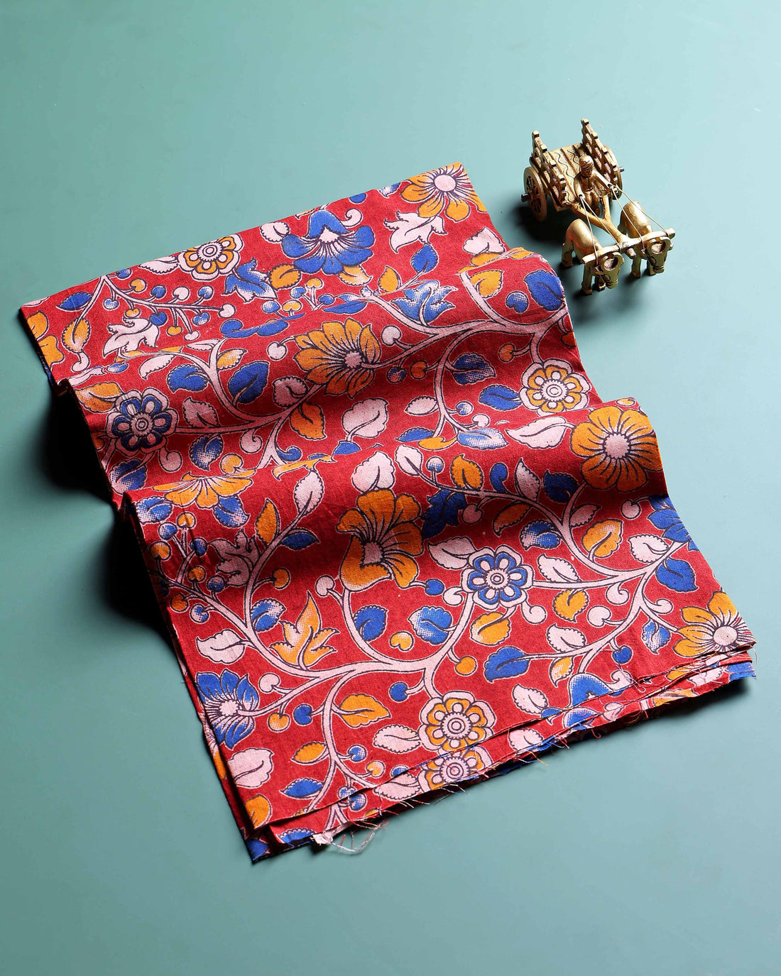 Traditional Kalamkari Print Unstitched Blouse Material - Red