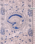 Traditional Kalamkari Printed Cotton Saree Elegant Peacock and Paisley Artwork - Blue