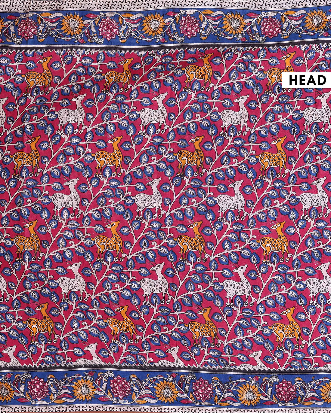 Traditional Kalamkari Printed Cotton Saree Nature and Wildlife Theme - Red