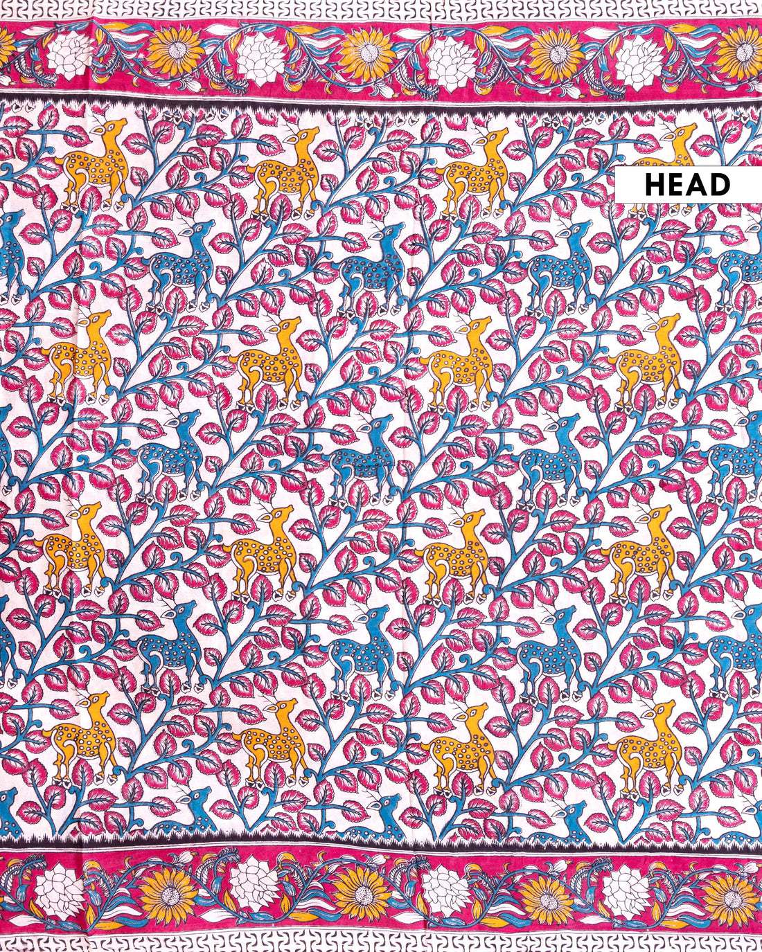 Traditional Kalamkari Printed Cotton Saree with Nature and Wildlife Theme - Cream