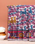 Traditional Kalamkari Printed Cotton Saree with Nature and Wildlife Theme - Cream