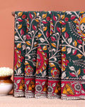 Traditional Kalamkari Printed Cotton Saree with Stylized Leaf Detailing - Dark Green