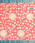Traditional Kalamkari Semi Chanderi Saree with Intricate Floral and Avian Motifs - Peach
