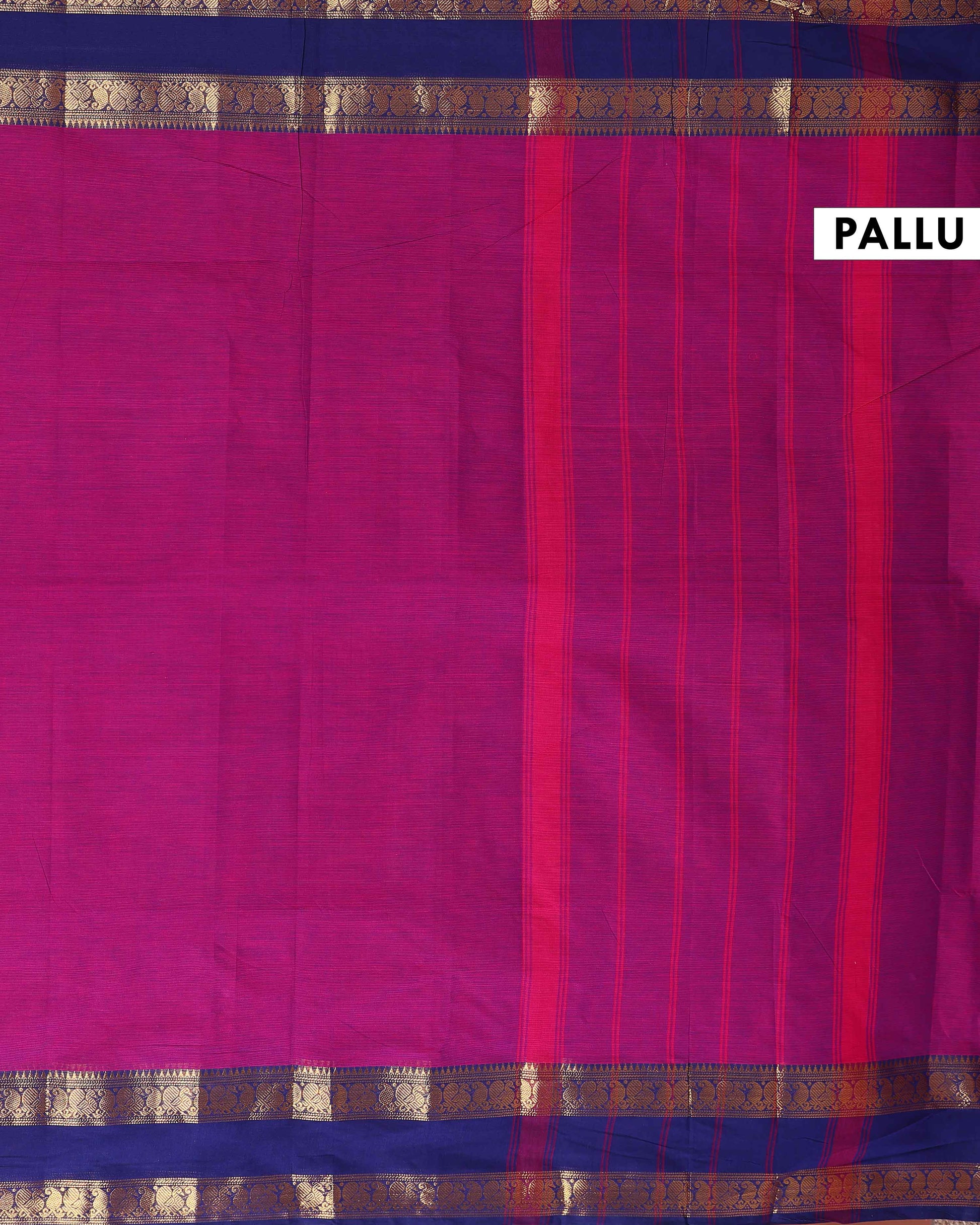 Traditional Kanchi Cotton Saree with Checks and Contrast Temple Border - Purple-Pallu