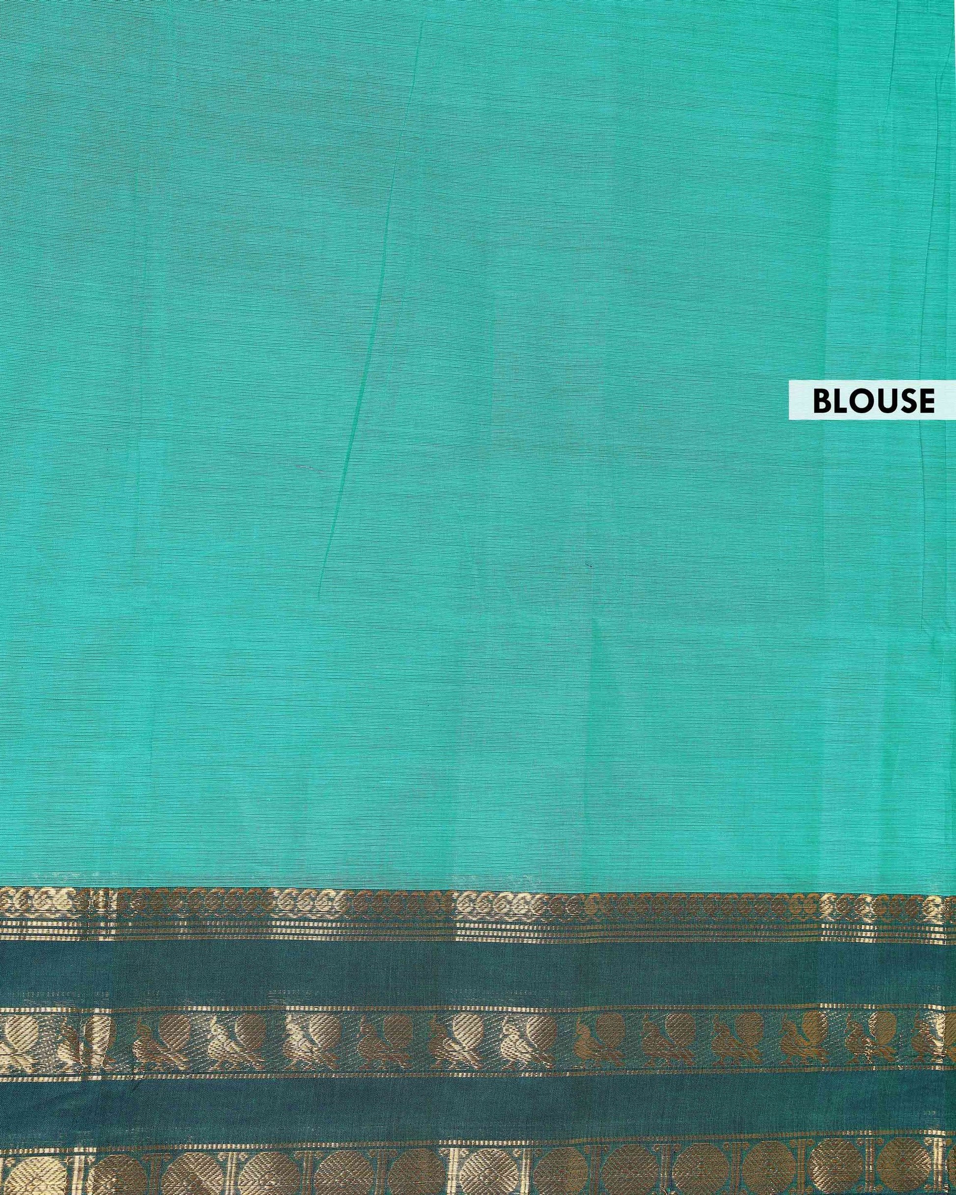 Traditional Kanchi Cotton Saree with Rich Zari Woven Border and Elegant Textured Weave - Green-Blouse