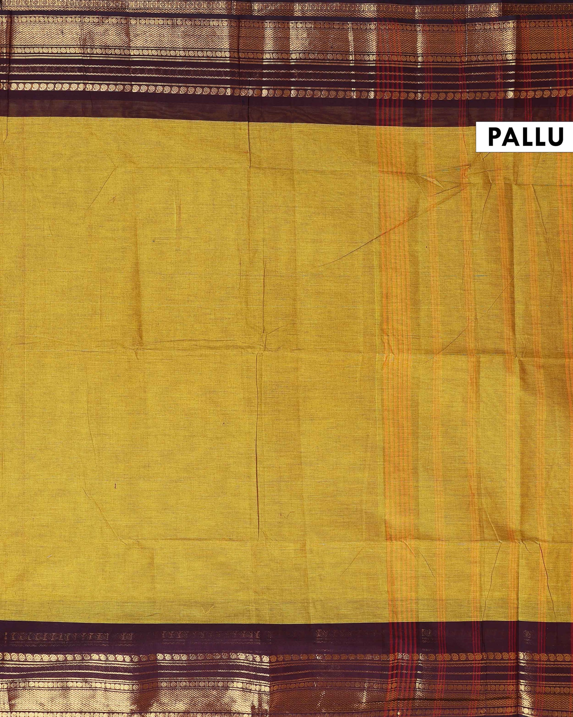 Traditional Kanchi Cotton Saree with Rich Zari Woven Border and Elegant Textured Weave - Olive Green-Pallu
