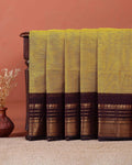 Traditional Kanchi Cotton Saree with Rich Zari Woven Border and Elegant Textured Weave - Olive Green