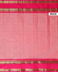 Traditional Kanchi Cotton Saree with Striped Body and Contrast Border - Pink-Head