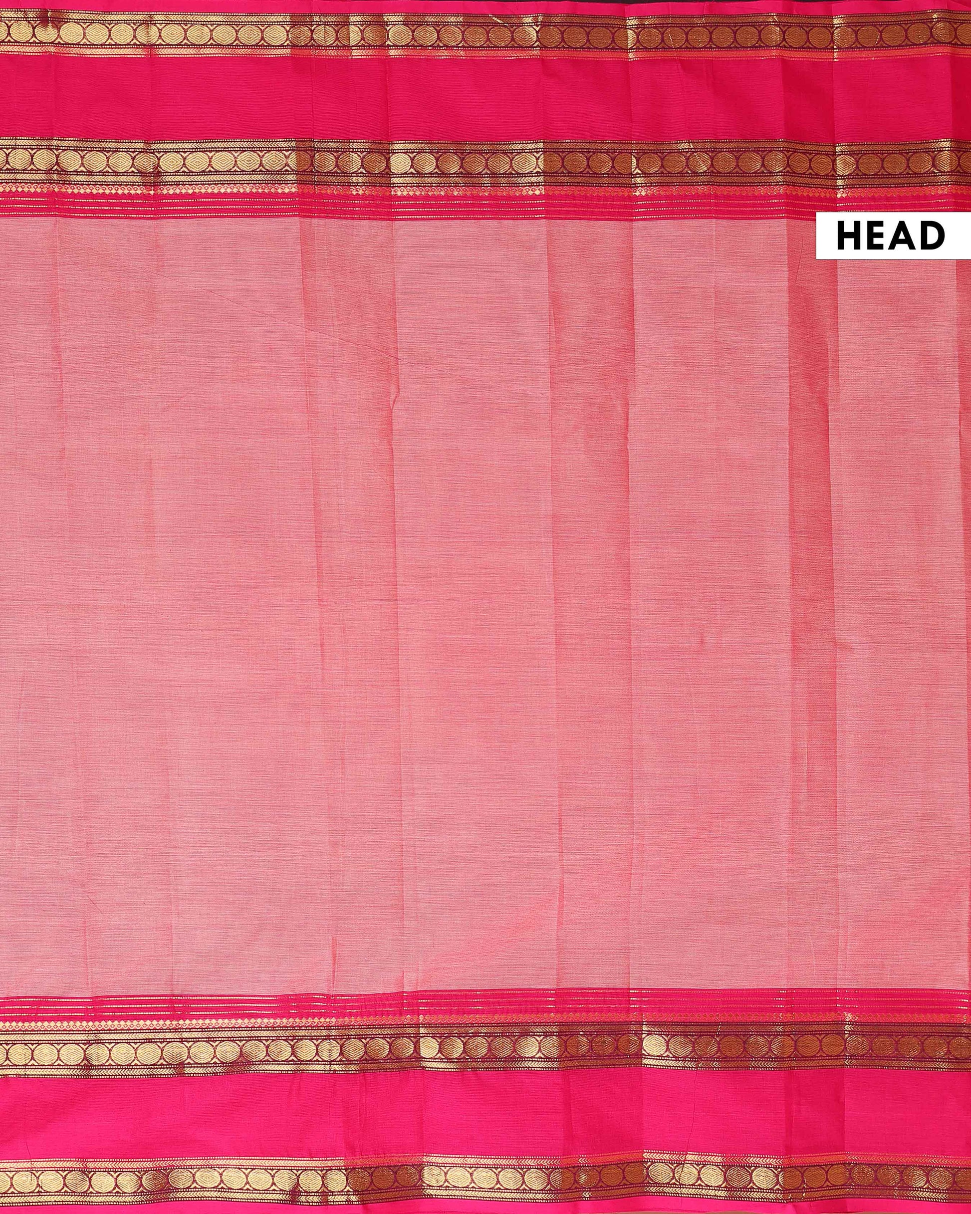 Traditional Kanchi Cotton Saree with Striped Body and Contrast Border - Pink-Head