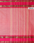 Traditional Kanchi Cotton Saree with Striped Body and Contrast Border - Pink-Pallu