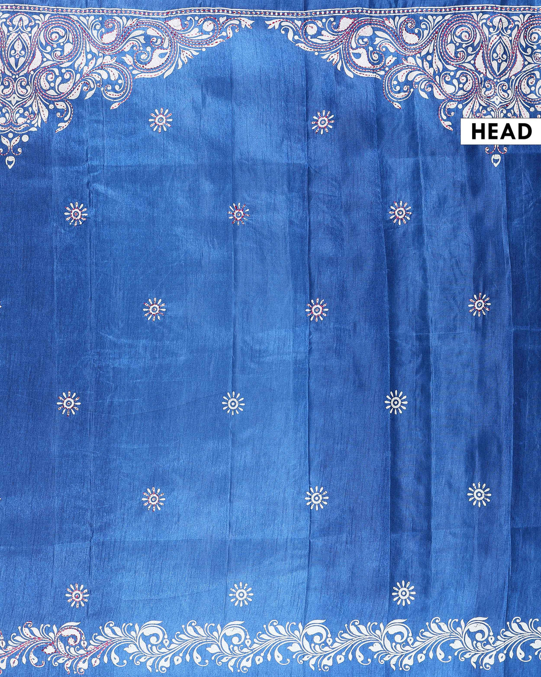 Traditional Kantha Work Saree with Exquisite Hand Embroidery and Ornate Floral Pattern Border - Blue