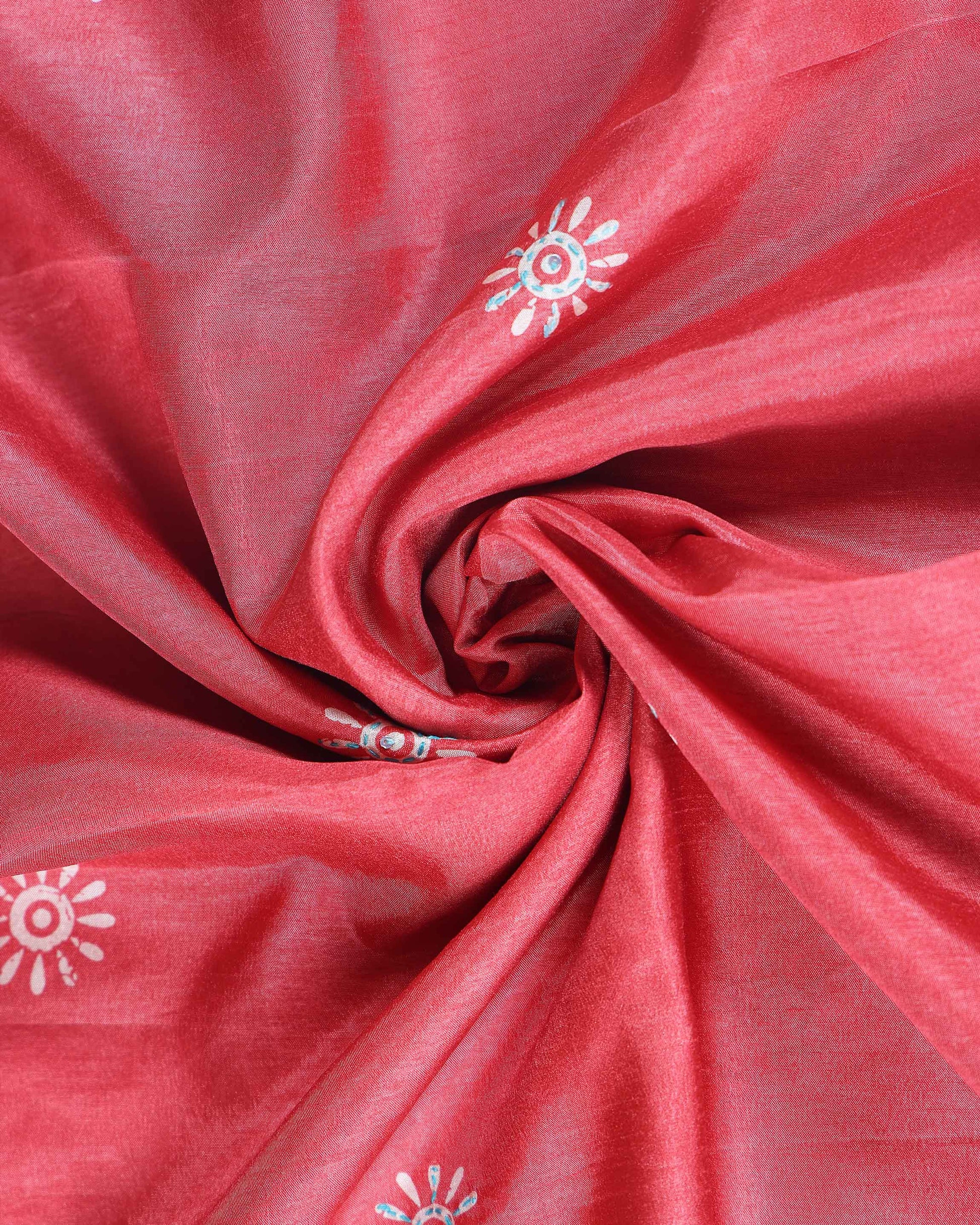 Traditional Kantha Work Saree with Exquisite Hand Embroidery and Ornate Floral Pattern Border - Light Red