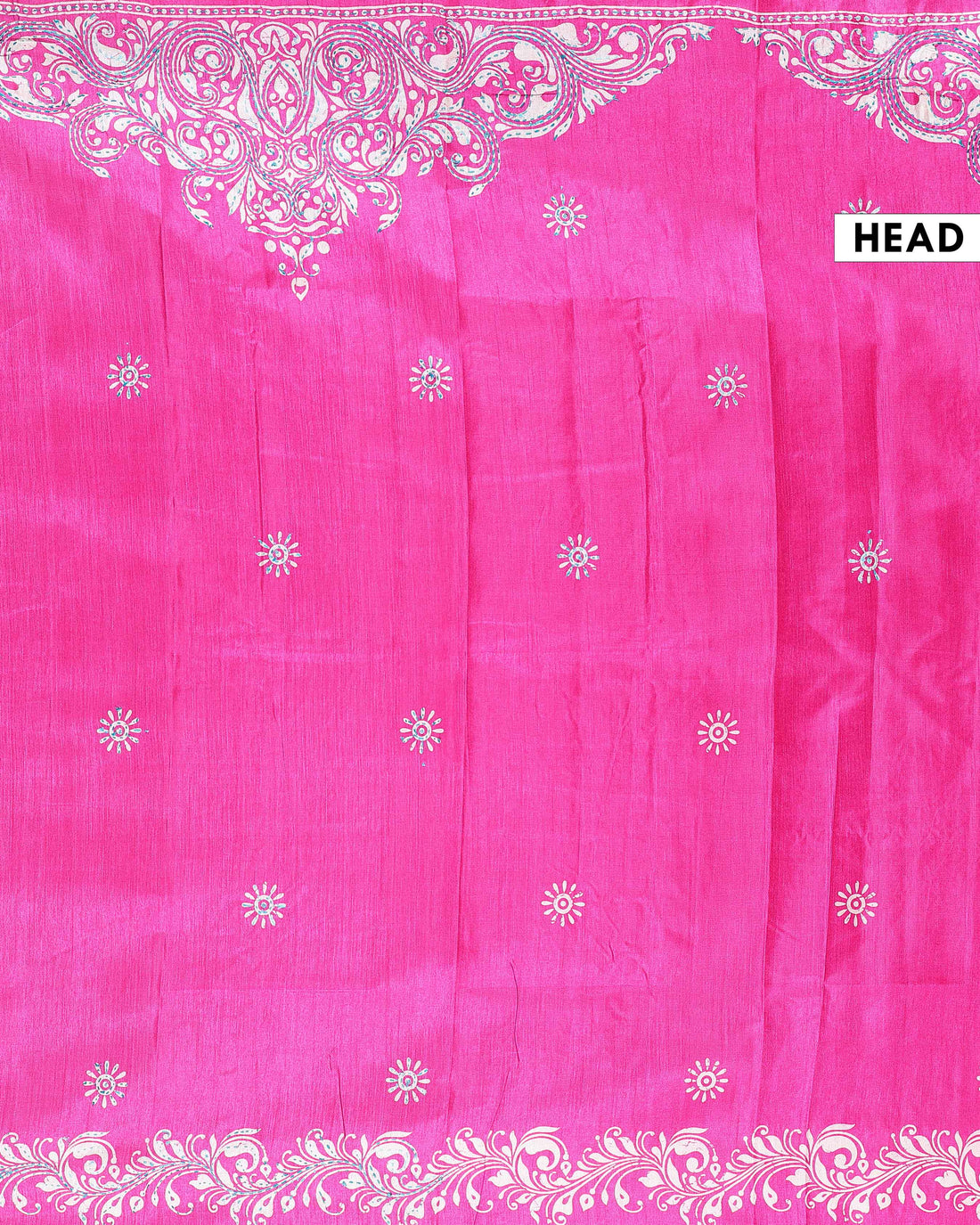 Traditional Kantha Work Saree with Exquisite Hand Embroidery and Ornate Floral Pattern Border - Pink