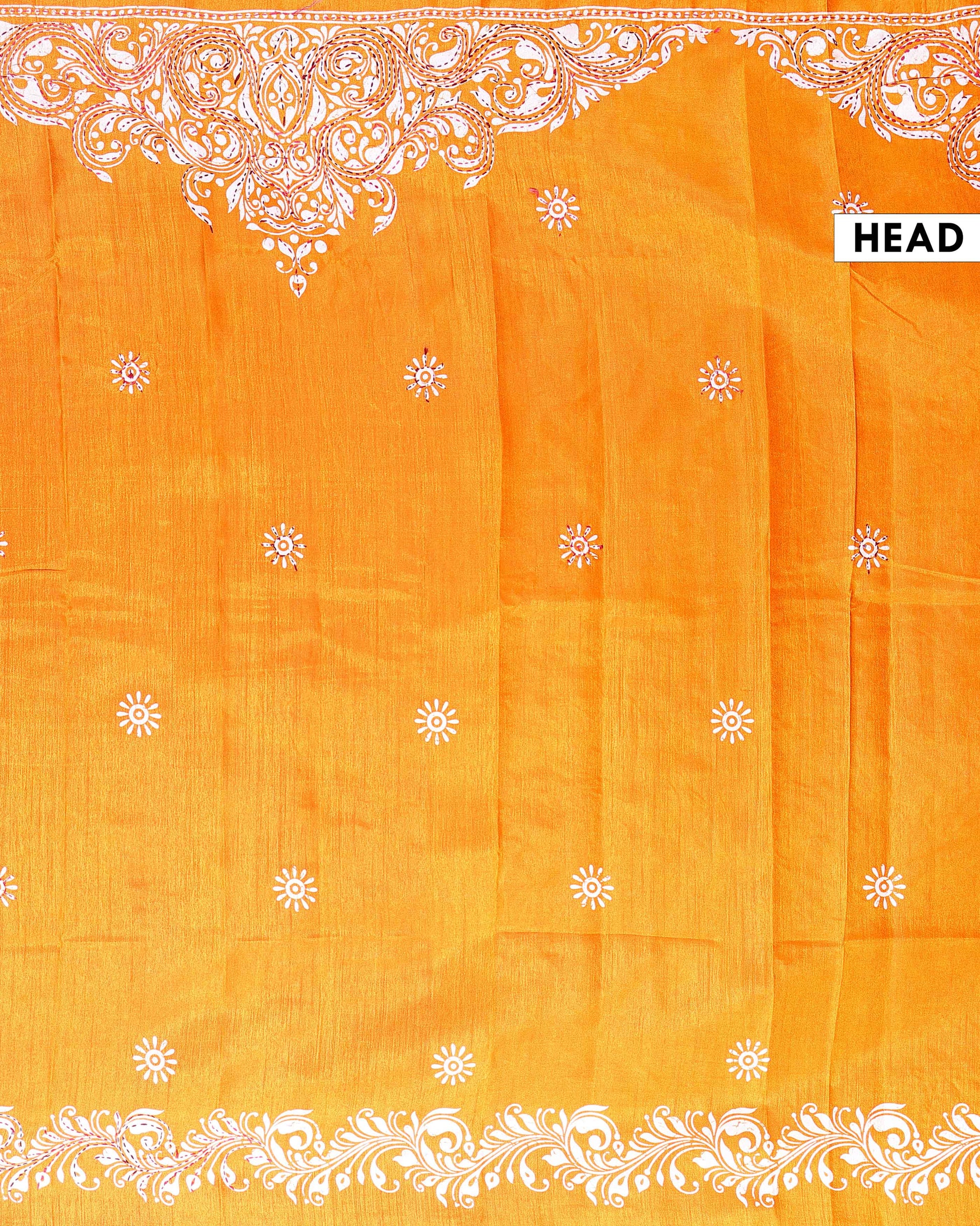 Traditional Kantha Work Saree with Exquisite Hand Embroidery and Ornate Floral Pattern Border - Yellow