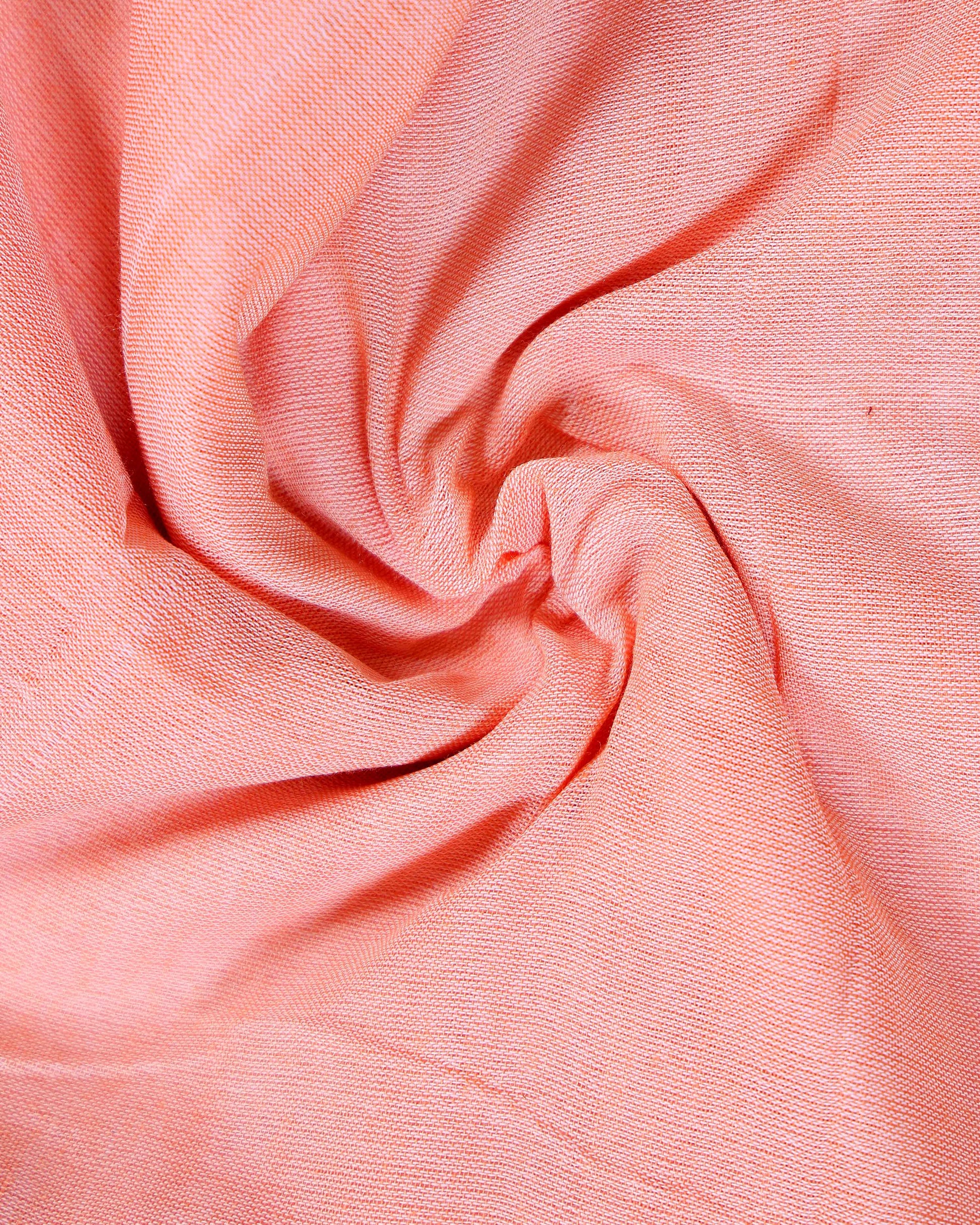 Traditional Khadi Cotton Saree with Contrast Printed Blouse and Tassel Accents - Peach
