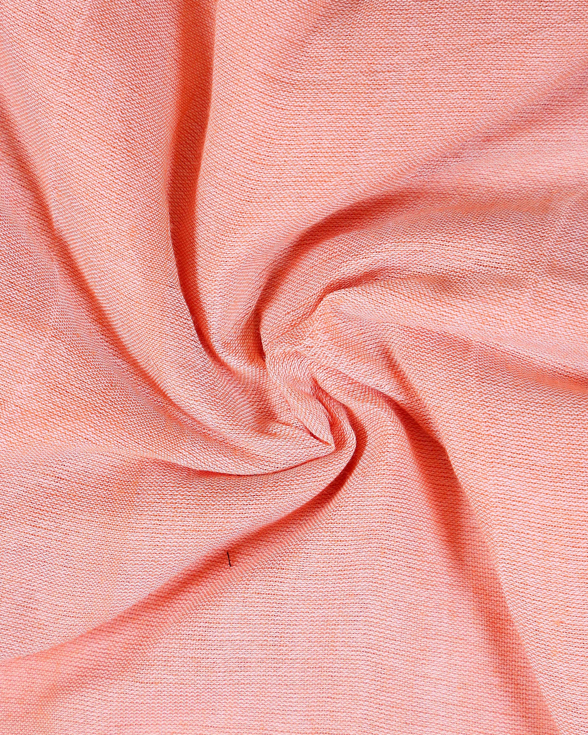 Traditional Khadi Cotton Saree with Contrast Printed Blouse and Tassel Accents - Peach