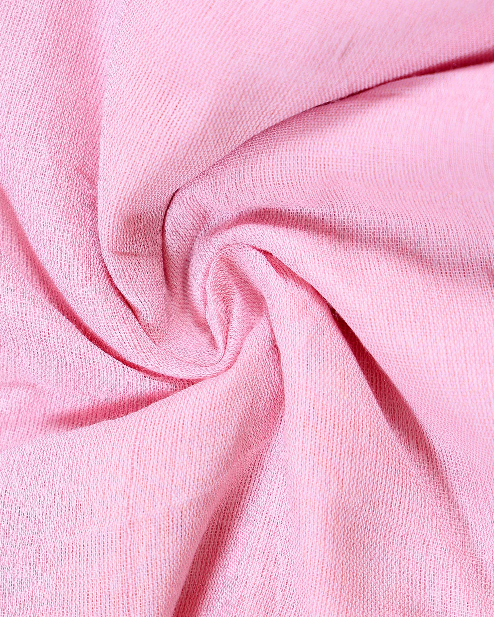 Traditional Khadi Cotton Saree with Contrast Printed Blouse and Tassel Accents - Pink