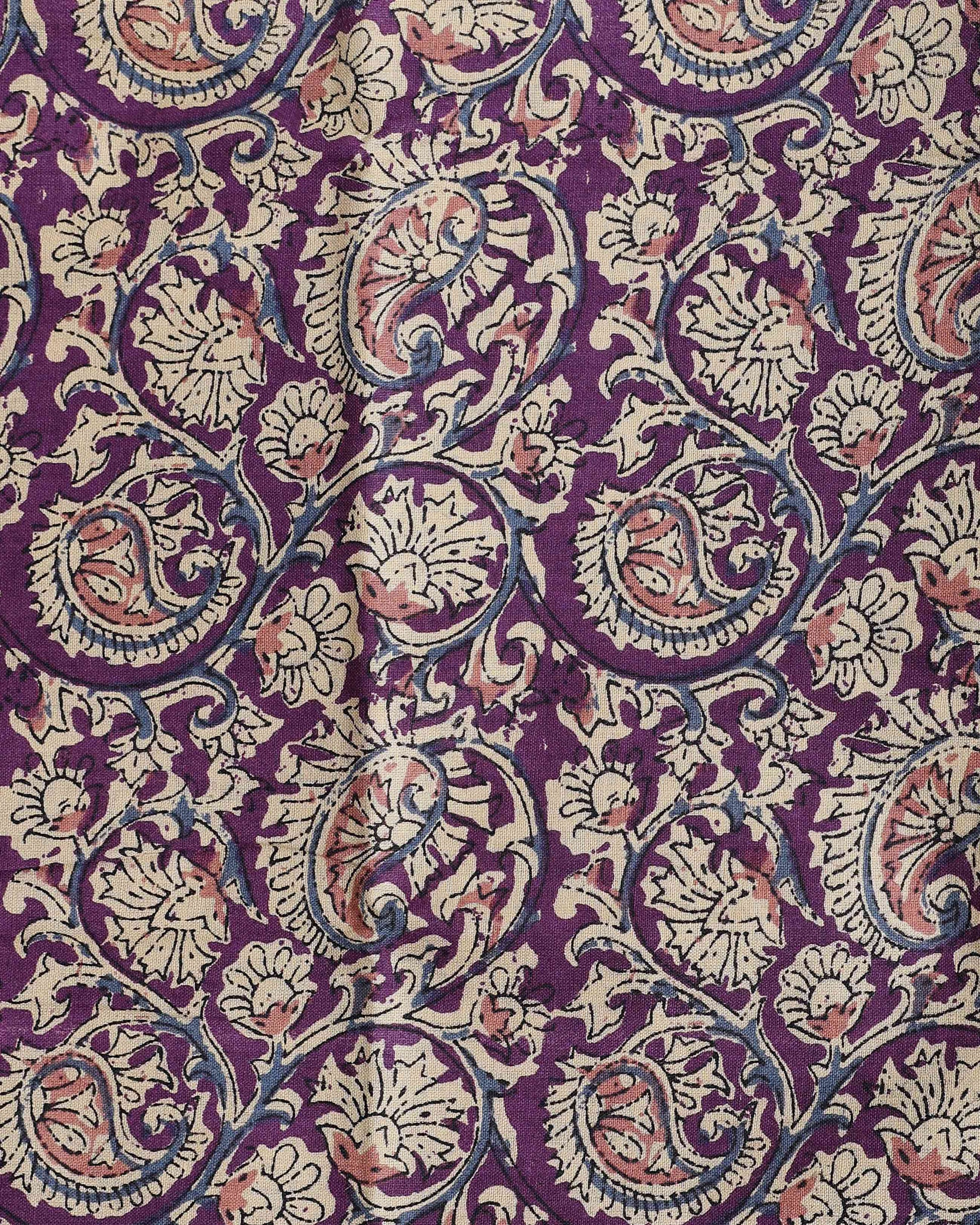 Traditional Khadi Cotton Saree with Contrast Printed Blouse and Tassel Accents - Purple